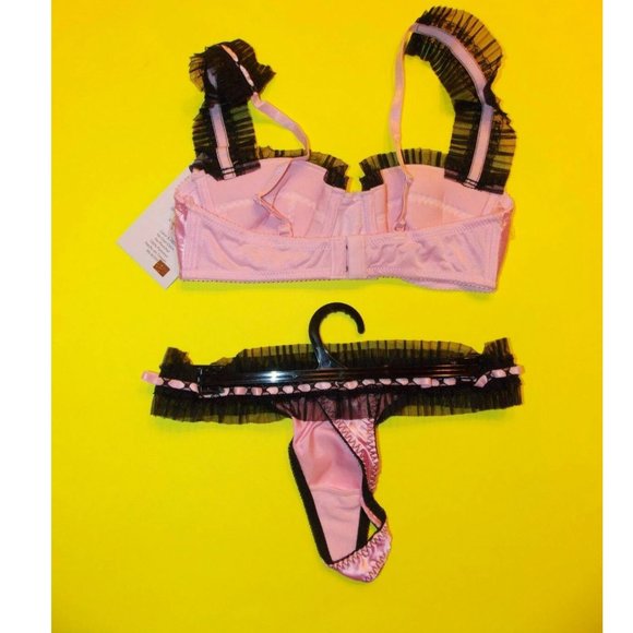NWT Leg Avenue Chiffon Trim Balconette Bra and Thongs SET, S,M,L, Pink - Picture 5 of 7